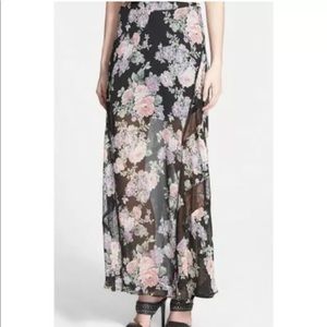 ASTR Floral Black  Maxi Skirt high slit size M
